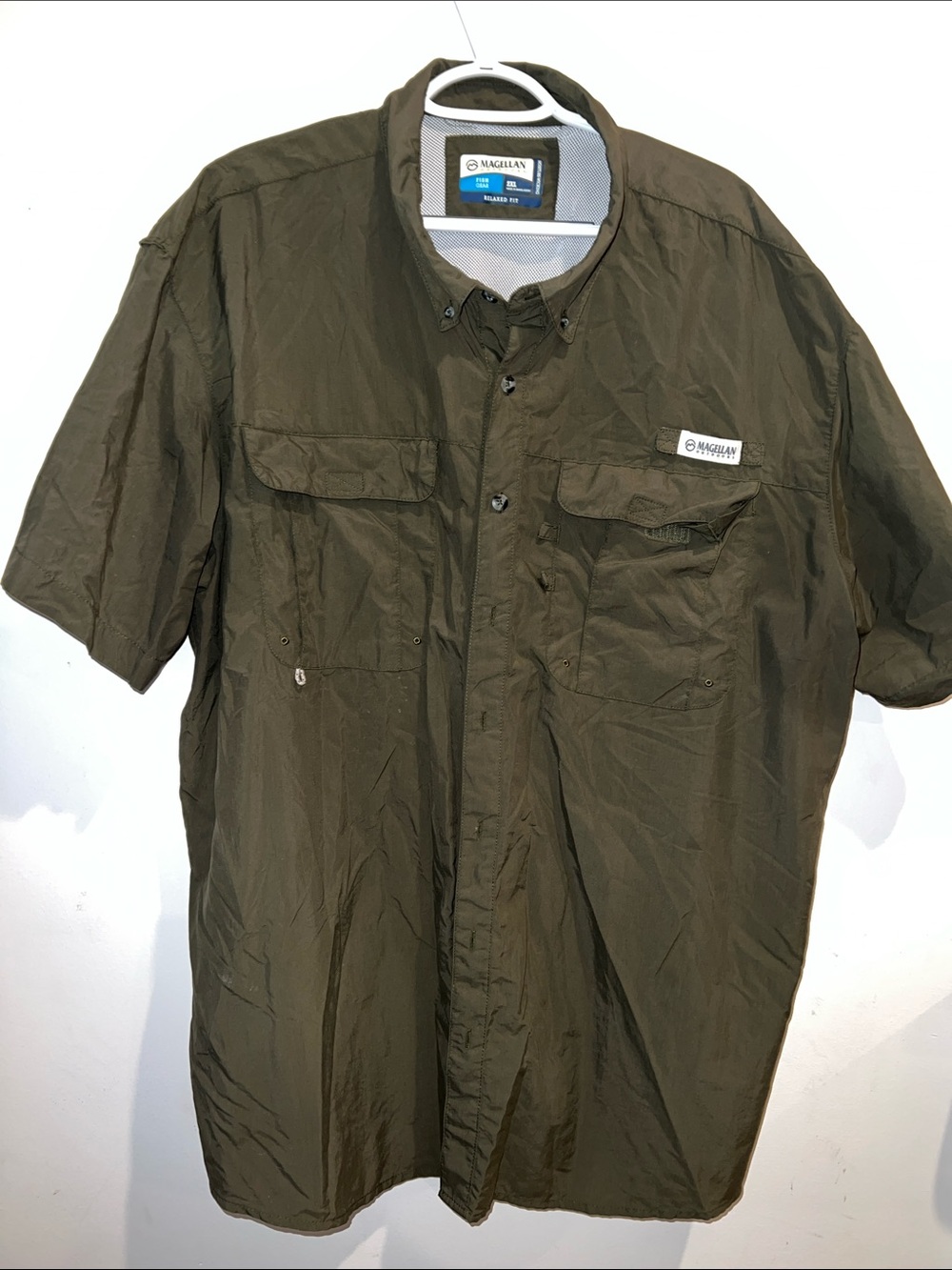 Magellan Outdoors Olive Green Short Sleeve Utility Buttow Down Shirt